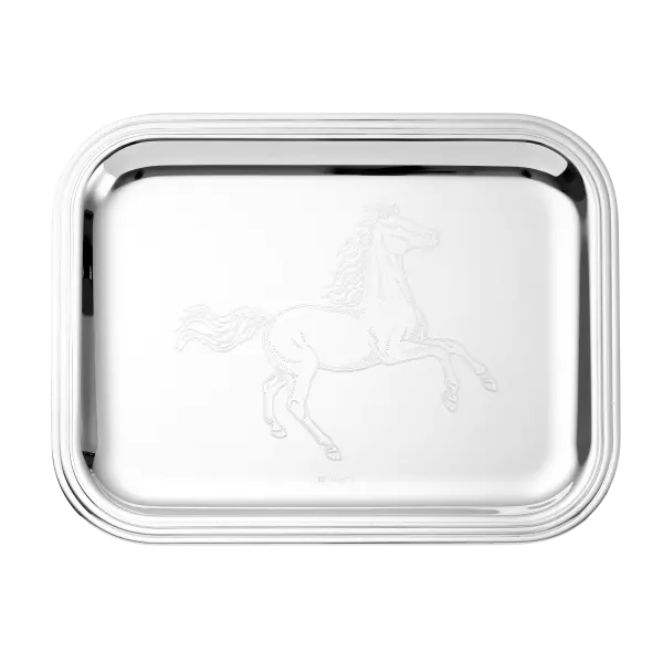Silver-Plated Tray 26x20cm - Horse Engraving