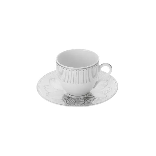 2 Porcelain Coffee Cup and Saucers Platinum Finish